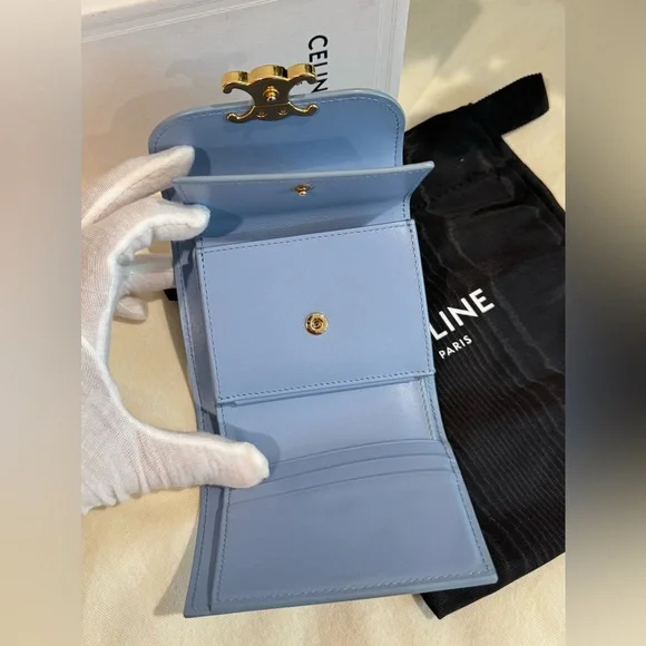 SOLD‼️Celine Triomphe Calf Leather Trifold Wallet In Arctic Blue - Picture 14 of 17